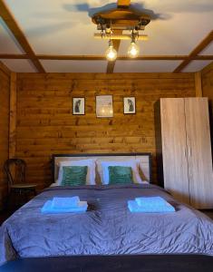 萨帕雷瓦巴尼亚Тихият кът的一间卧室配有一张带蓝色床单的大床