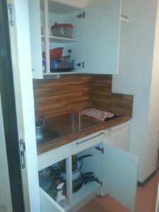 巴涅尔德比戈尔Studio sur les pistes的厨房配有白色橱柜和水槽