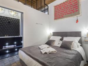 里昂HOST INN - CŒUR VIEUX LYON & SPA的一间卧室配有带毛巾的床