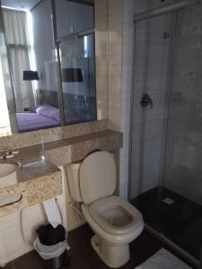 圣洛伦索阿尔兹拉广场酒店的浴室配有卫生间、盥洗盆和淋浴。