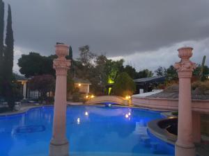 阿瓜斯卡连特斯哈深达德拉诺里亚大酒店的庭院内带柱子的大型游泳池
