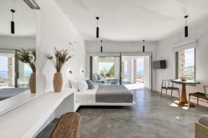 TriandárosTinos Dove Suites的一间卧室设有一张床和一间客厅。