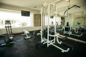 埃莫西约阿拉扎赫莫斯洛酒店的健身房设有数台跑步机和窗户