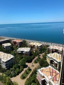 查克维Dreamland deluxe apartment的享有海滩的空中景致,设有房屋和海洋