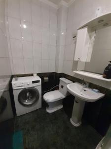 切尔尼戈夫2-x Apartments Center Wi-Fi около Площади的小型浴室设有洗衣机和水槽。
