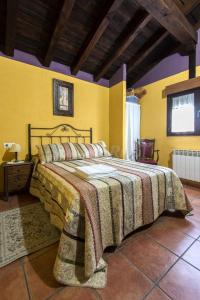 米兰达德尔卡斯塔尼亚尔Casa Rural Laura的一间卧室配有一张床铺,床上有毯子
