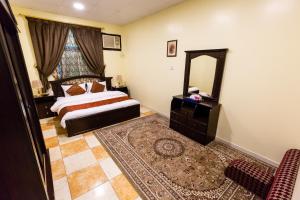 巴哈العييري للوحدات المفروشة الباحة3的一间卧室配有一张床和镜子