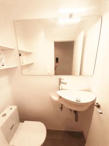 雷乌斯Tarragonaapartments Prim Reus的一间带水槽、卫生间和镜子的浴室