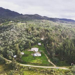 瓜塔维塔Glamping Chinu的森林中间房屋的空中景观