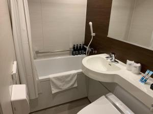 东京Roppongi Plaza Hotel的浴室配有盥洗盆、卫生间和浴缸。