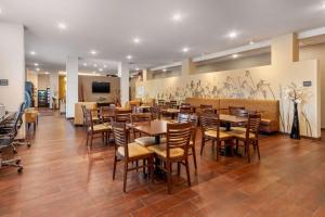 林垦Sleep Inn & Suites Lincoln University Area的一间在房间内配有桌椅的餐厅
