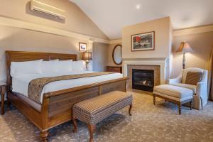奥甘奎特梅朵梅尔度假酒店的酒店客房配有一张床和一个壁炉。