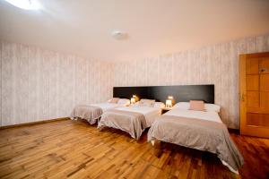 欧德鲁佐Noja Rooms的铺有木地板的客房内的两张床