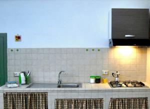 奥里亚小屋住宿加早餐旅馆的厨房柜台设有水槽和炉灶。