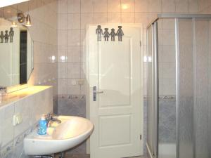 奥斯特西巴德钦诺维茨Apartment Zaunkönig by Interhome的一间带水槽和玻璃门淋浴的浴室