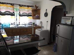维多利亚Mountain Top Chalet的厨房配有水槽和冰箱