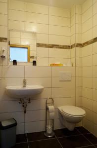 巴哈拉赫祖尔帕斯特酒店的一间带水槽、卫生间和镜子的浴室