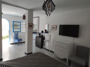 西迪·布·赛义德Suite à sidi bou Saïd的客厅设有壁挂式平面电视。