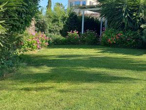 珊瑚湾CORAL BAY suite Cyprus的一个带花草和房子的庭院