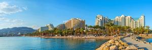 埃拉特מלוני דירות נופש אילת - Melony Apartments Eilat的一座高楼和棕榈树城市的海滩