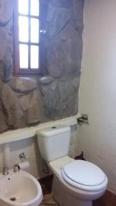 波特雷里约斯UTU TOCO - casa de piedra en lengua Huarpe的一间带卫生间、水槽和窗户的浴室