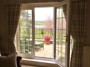 阿尔恩茅斯Westlea Guest House的开放式滑动玻璃门,享有庭院的景色