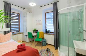 因斯布鲁克Absteige Innsbruck- Zentrale Ferienapartments的一间卧室设有带淋浴和盥洗盆的浴室