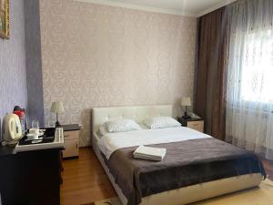 阿斯塔纳Mini-Hotel Pulsar的一间卧室设有一张大床和一个窗户。