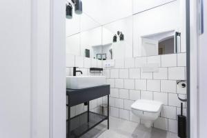 卡托维兹Niebieski apartament Teatralna的白色的浴室设有水槽和卫生间。