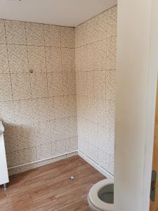 MoldoveneştiThe Wooden House的一间带卫生间和瓷砖墙的浴室