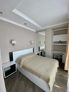 巴统Villa Old Batumi的一间卧室配有一张大床和镜子