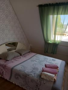 文茨皮尔斯Jūras Vilks的一间小卧室,配有一张带窗户的床