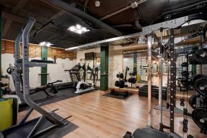 奥尔希瓦Alpujarra Secret的健身房设有数台跑步机和其他健身器材
