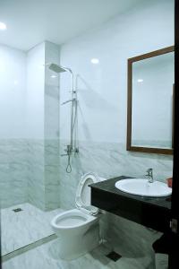 朱笃HOTEL ĐĂNG KHOA 2 NÚI SAM的一间带卫生间、水槽和镜子的浴室