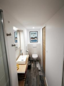 波尔多Dépendance Cosy dans Maison Bordelaise à 200m du tram et du CHU的白色的浴室设有水槽和卫生间。