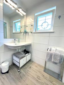 斯皮特安德劳Entzückende Garconniere im Herzen Spittals的一间带水槽和镜子的浴室