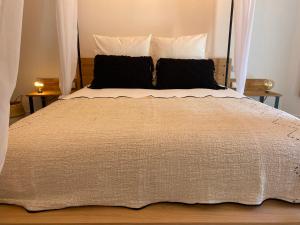 阿维尼翁My Pad Provence 7的一间卧室配有一张带黑色枕头的大床