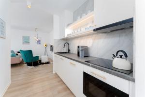 俄斯特拉发Apartmán Ostrava的厨房配有水槽和炉灶 顶部烤箱