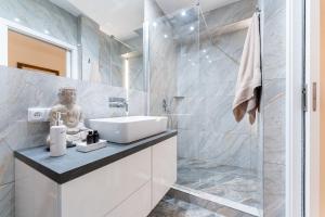 俄斯特拉发Apartmán Ostrava的一间带水槽和淋浴的浴室
