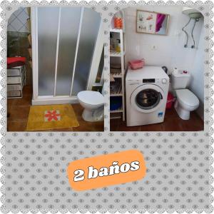 弗龙特拉MI CUMANESA的浴室设有卫生间和洗衣机,两幅图片