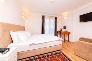 伊斯坦布尔Neda Hotel Istanbul的一间卧室配有一张床和一张沙发