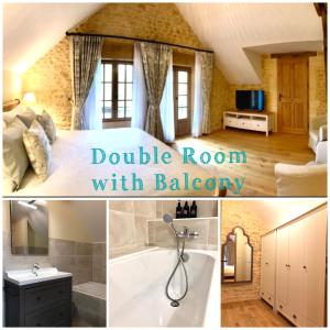 La Chapelle-AubareilLes Cèdres du Linard, Chambres d'Hôtes B&B Near Lascaux, Montignac, Sarlat-la-Canéda, Dordogne的双人间图片拼贴,带浴室