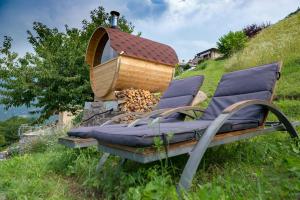 皮索涅CASA DELLE API的山丘上的一对椅子和一个木浴盆