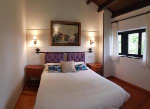 里瓦德塞利亚Amaicha Hotel Rural的卧室配有一张带两个枕头的大白色床