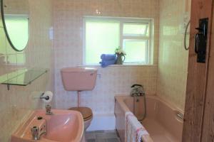 邓莫尔东Wreckers Cottage的浴室配有盥洗盆、卫生间和浴缸。