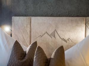 佩尔蒂绍阿尔彭戈恩阿尔姆宾馆的墙上的一张带山景的床