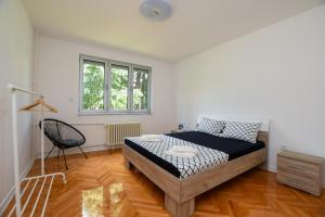 克拉多沃Apartment Pavlovic的一间卧室配有一张床和一把椅子