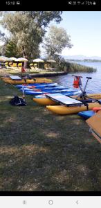 多尔梅莱托湖上肖像住宿加早餐旅馆的一群小船坐在水边的草上