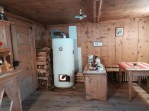 利维尼奥Bed & Breakfast Campaciol的小屋内的厨房配有旧冰箱