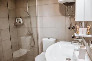乌尔齐尼Sojenica Ivona的带淋浴、卫生间和盥洗盆的浴室